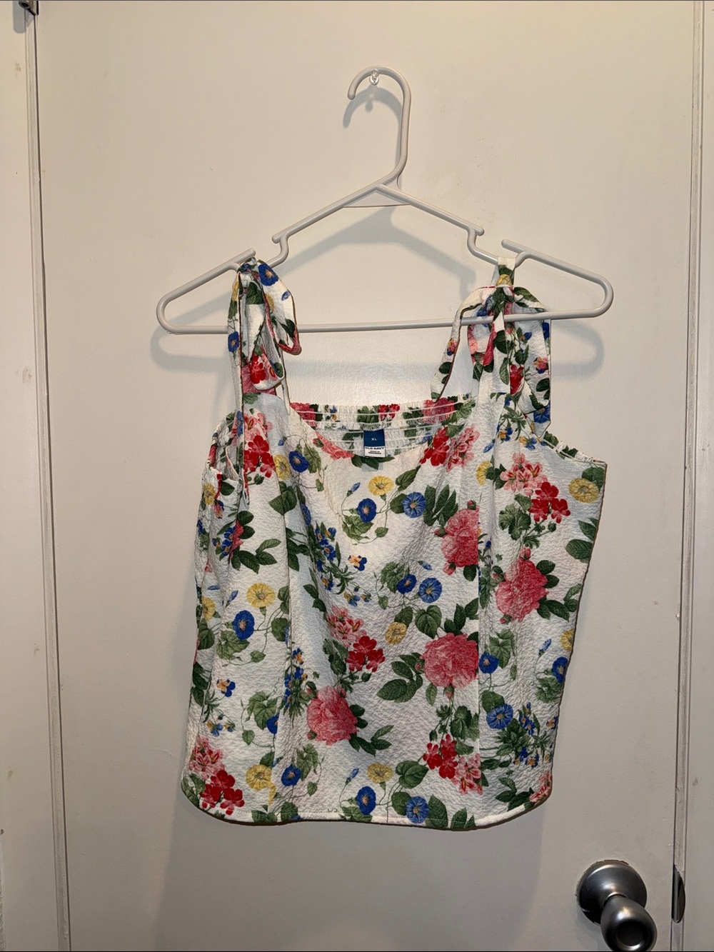 Old Navy White Floral Tie-Shoulder Tank Top